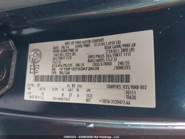 Продажа на аукционе авто 2016 Ford F-150 Xl, vin: 1FTMF1EF0GKF28039, номер лота: 12553233