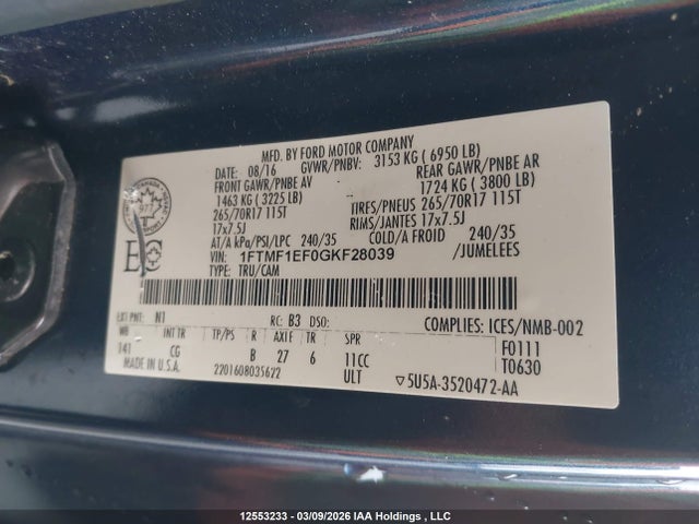 Продажа на аукционе авто 2016 Ford F-150 Xl, vin: 1FTMF1EF0GKF28039, номер лота: 12553233