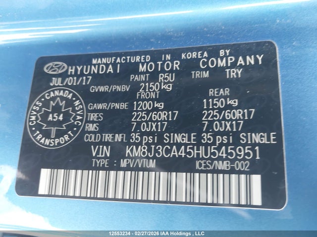 KM8J3CA45HU545951 Hyundai Tucson Limited/sport And Eco/se