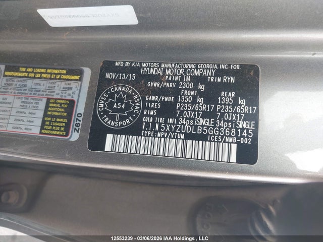 5XYZUDLB5GG368145 Hyundai SANTA FE SPORT