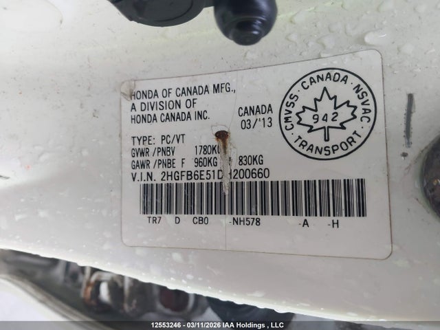 12553246 :رقم المزاد ، 2HGFB6E51DH200660 vin ، 2013 Honda Civic مزاد بيع