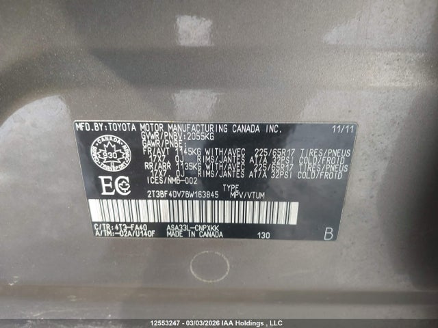 12553247 :رقم المزاد ، 2T3BF4DV7BW163845 vin ، 2011 Toyota Rav4 مزاد بيع