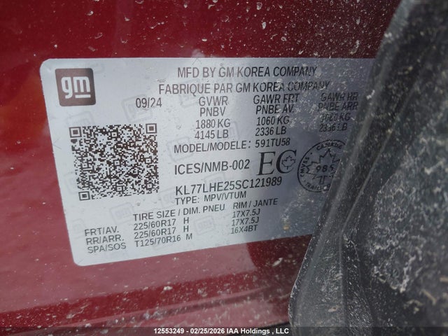 KL77LHE25SC121989 Chevrolet Trax