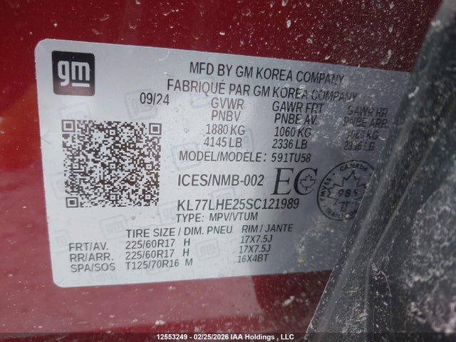 KL77LHE25SC121989 Chevrolet Trax