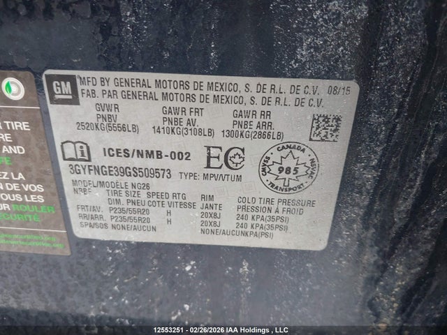 3GYFNGE39GS509573 Cadillac Srx Premium Collection