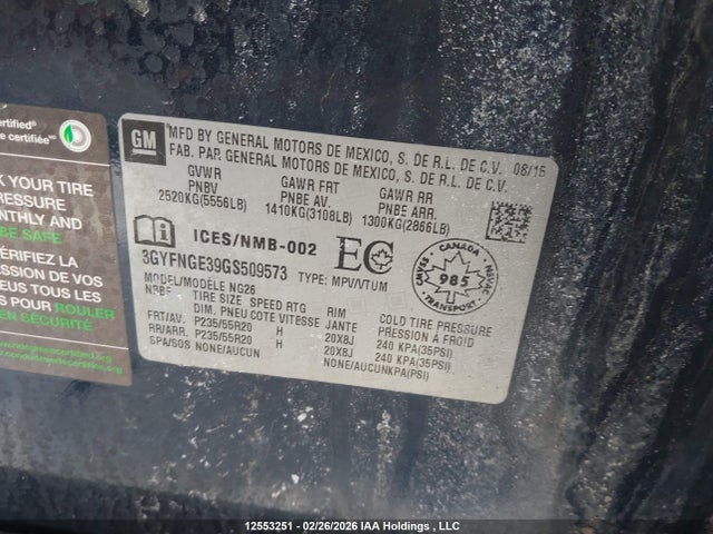 3GYFNGE39GS509573 Cadillac Srx Premium Collection
