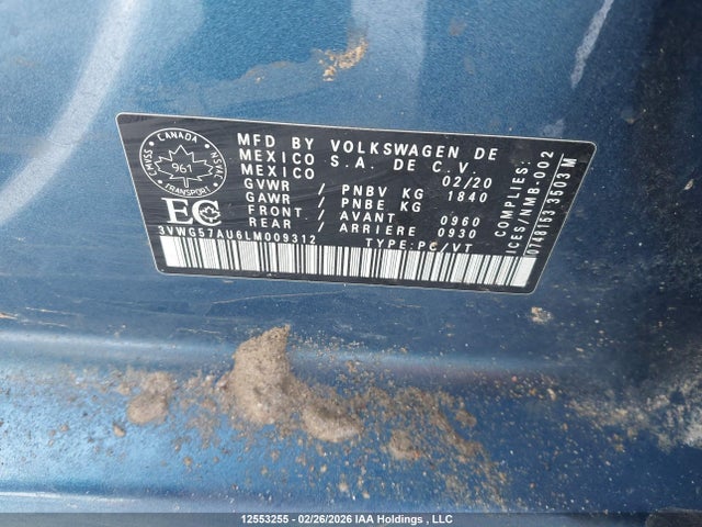 3VWG57AU6LM009312 Volkswagen Golf Comfortline/highline