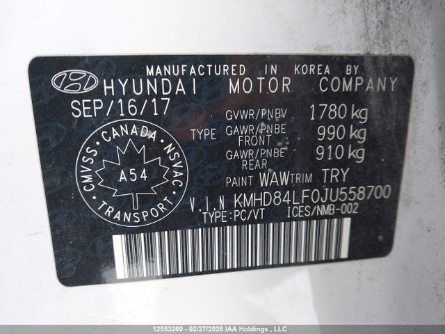 KMHD84LF0JU558700 Hyundai Elantra