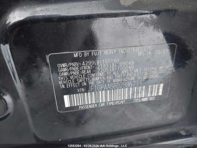 Продаж на аукціоні авто 2013 Subaru Impreza 2.0i, vin: JF1GPAA66D2886733, номер лоту: 12553264