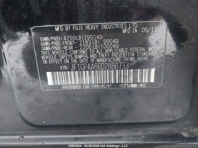 Продаж на аукціоні авто 2013 Subaru Impreza 2.0i, vin: JF1GPAA66D2886733, номер лоту: 12553264