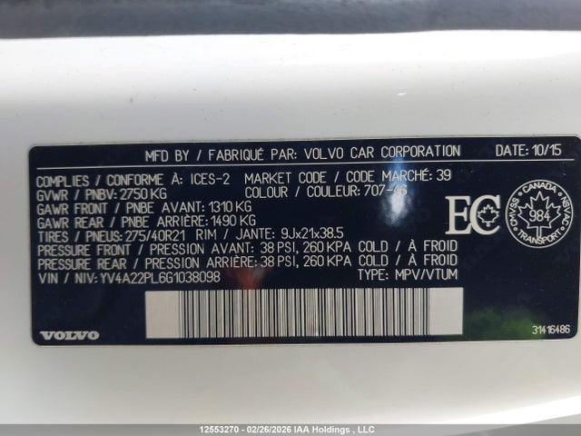 YV4A22PL6G1038098 Volvo XC90 T6