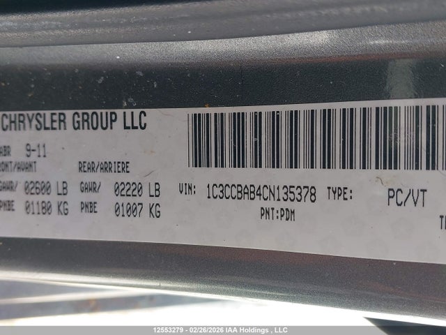 Aukcja sprzedaży 2012 Chrysler 200 Lx, vin: 1C3CCBAB4CN135378, numer aukcji: 12553279