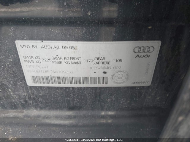 Aukcja sprzedaży 2006 Audi A4 3.2, vin: WAUEH78E76A109062, numer aukcji: 12553294