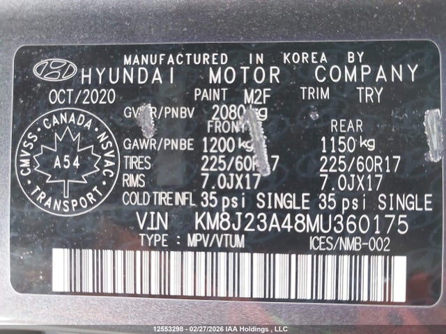 KM8J23A48MU360175 Hyundai Tucson Essential Fwd