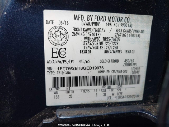 1FT7W2BT8GED19076 Ford F250 Super Duty