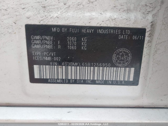 Продаж на аукціоні авто 2011 Subaru Legacy 2.5gt Limited, vin: 4S3BMKL65B1256950, номер лоту: 12553311
