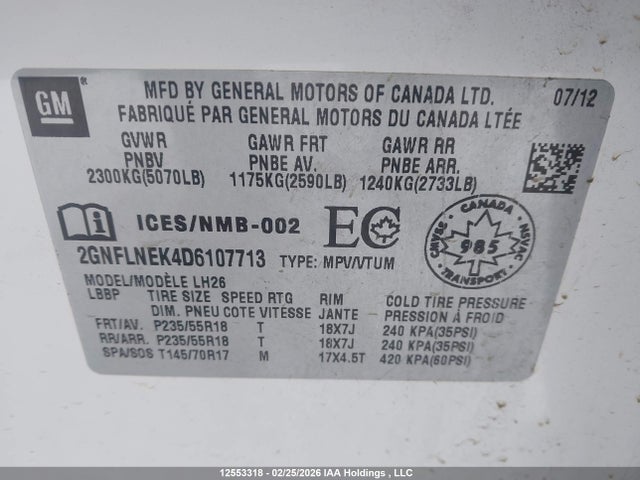 Продаж на аукціоні авто 2013 Chevrolet Equinox 2lt, vin: 2GNFLNEK4D6107713, номер лоту: 12553318
