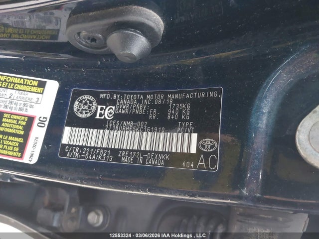 Aukcja sprzedaży 2019 Toyota Corolla Le, vin: 2T1BURHE5KC161910, numer aukcji: 12553324