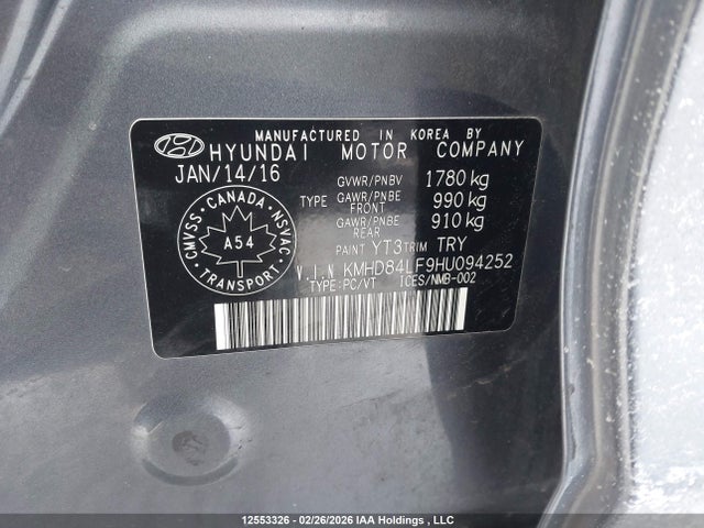 KMHD84LF9HU094252 Hyundai ELANTRA GL