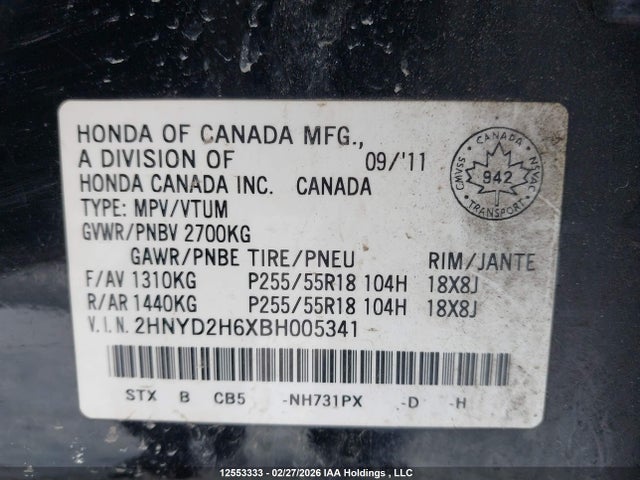 Продаж на аукціоні авто 2011 Acura Mdx, vin: 2HNYD2H6XBH005341, номер лоту: 12553333