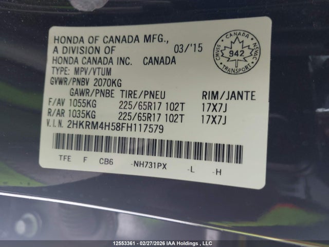 Aukcja sprzedaży 2015 Honda Cr-v Ex, vin: 2HKRM4H58FH117579, numer aukcji: 12553361