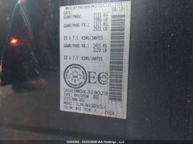 Продаж на аукціоні авто 2013 Infiniti Jx35, vin: 5N1AL0MM5DC319029, номер лоту: 12553362