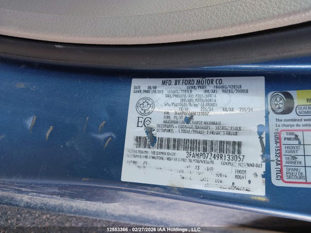 Продаж на аукціоні авто 2009 Ford Fusion Se, vin: 3FAHP07Z49R133057, номер лоту: 12553366