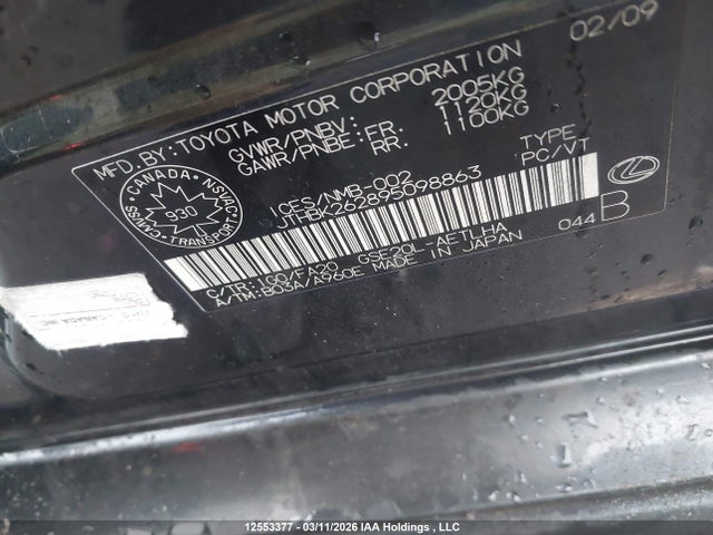 Продажа на аукционе авто 2009 Lexus Is 250, vin: JTHBK262895098863, номер лота: 12553377