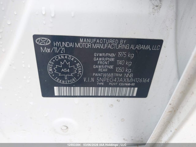 Продажа на аукционе авто 2021 Hyundai Sonata, vin: 5NPEG4JAXMH126164, номер лота: 12553384