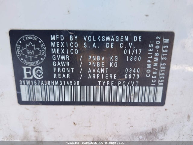 3VW167AJ8HM314598 Volkswagen Jetta 1.4 Tsi Trendline/1.4 Tsi Trendline+