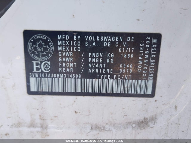 3VW167AJ8HM314598 Volkswagen Jetta 1.4 Tsi Trendline/1.4 Tsi Trendline+