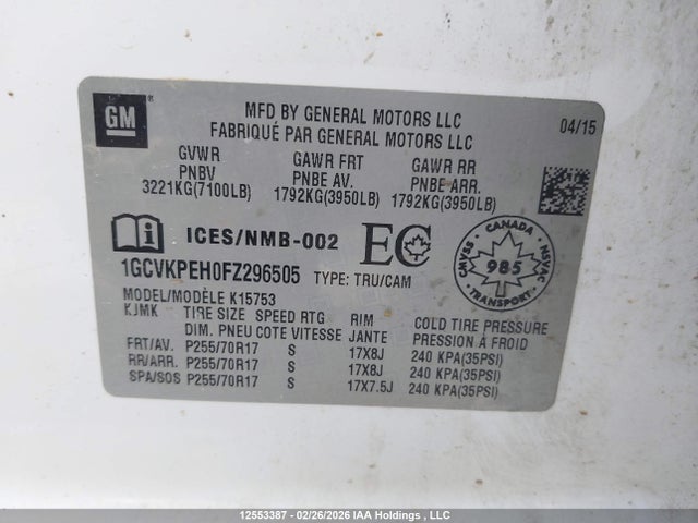 1GCVKPEH0FZ296505 Chevrolet Silverado K1500