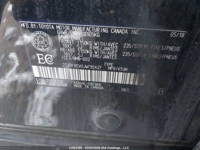 2T3DFREV0JW795427 Toyota Rav4 Limited/se/platinum
