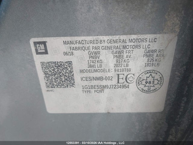 1G1BE5SM9J7234954 Chevrolet Cruze