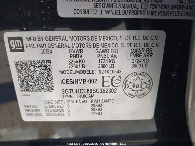 Aukcja sprzedaży 2025 Gmc Sierra 1500 , Short Bed, Elevation, 4wd, vin: 3GTUUCE86SG162302, numer aukcji: 12553395