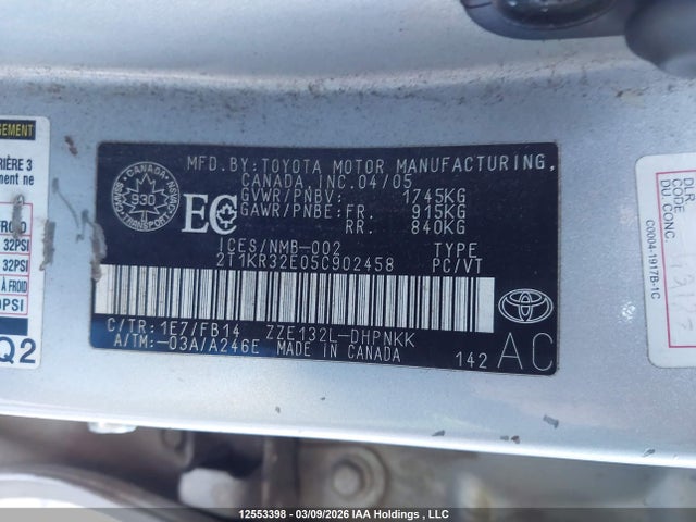 2005 Toyota Matrix Wagon მანქანა იყიდება აუქციონზე, vin: 2T1KR32E05C902458, აუქციონის ნომერი: 12553398
