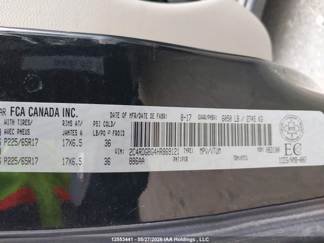 12553441 :رقم المزاد ، 2C4RDGBG4HR869121 vin ، 2017 Dodge Grand Caravan Cvp/sxt مزاد بيع
