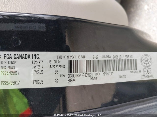 12553441 :رقم المزاد ، 2C4RDGBG4HR869121 vin ، 2017 Dodge Grand Caravan Cvp/sxt مزاد بيع