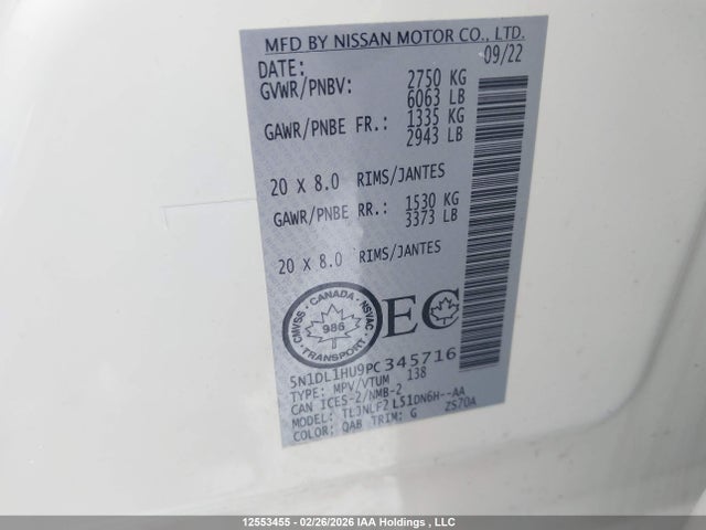 5N1DL1HU9PC345716 Infiniti Qx60 Autograph