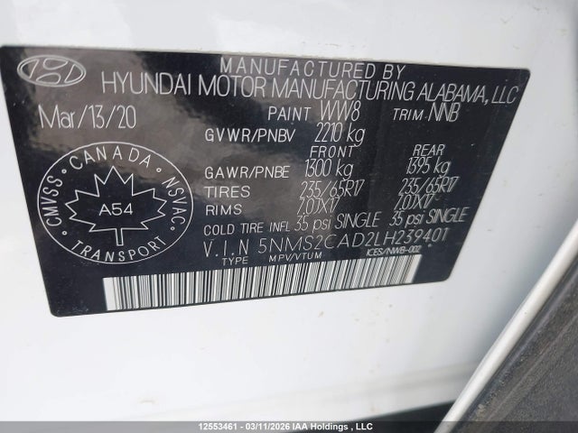 5NMS2CAD2LH239401 Hyundai Santa Fe Se