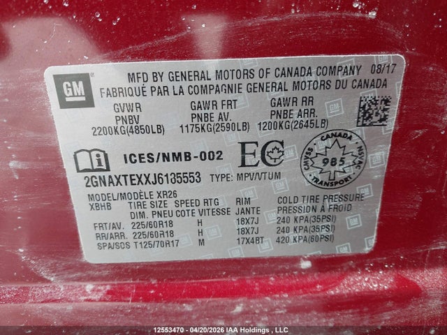2GNAXTEXXJ6185553 Chevrolet EQUINOX LT