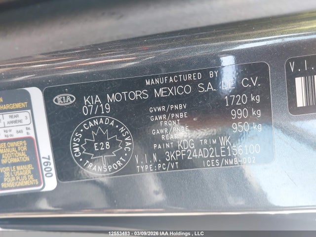 Продажа на аукционе авто 2020 Kia Forte, vin: 3KPF24AD2LE156100, номер лота: 12553483