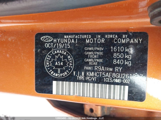 KMHCT5AE8GU261337 Hyundai ACCENT SE