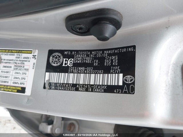 12553501 :رقم المزاد ، 2T1BE40E49C027282 vin ، 2009 Toyota Corolla مزاد بيع