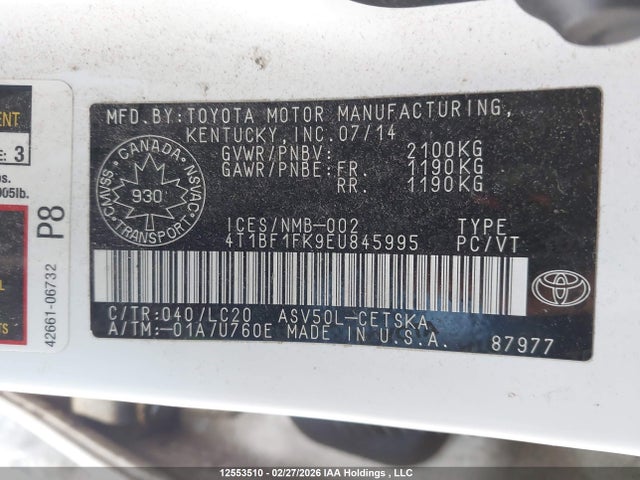 Aukcja sprzedaży 2014 Toyota Camry L/se/le/xle, vin: 4T1BF1FK9EU845995, numer aukcji: 12553510