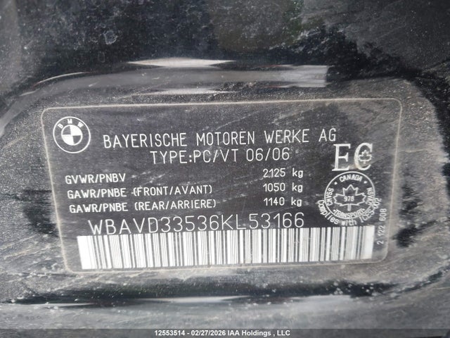 2006 Bmw 330xi მანქანა იყიდება აუქციონზე, vin: WBAVD33536KL53166, აუქციონის ნომერი: 12553514