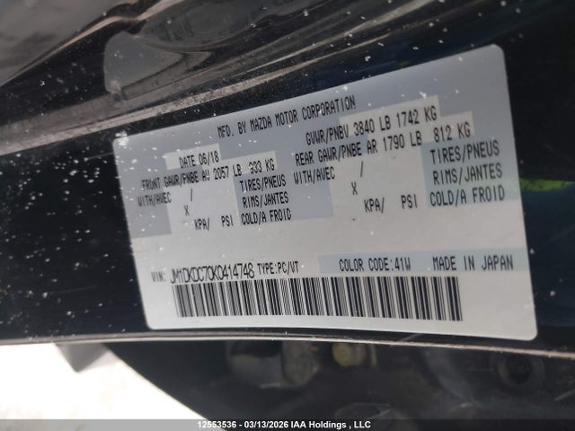 12553536 :رقم المزاد ، JM1DKDC70K0414748 vin ، 2019 Mazda Cx-3 Touring مزاد بيع