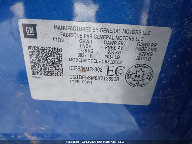 1G1BE5SM6K7136918 Chevrolet CRUZE LT