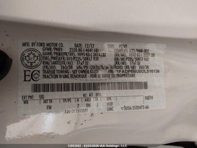 Aukcja sprzedaży 2013 Ford C-max Sel, vin: 1FADP5BU0DL516136, numer aukcji: 12553552