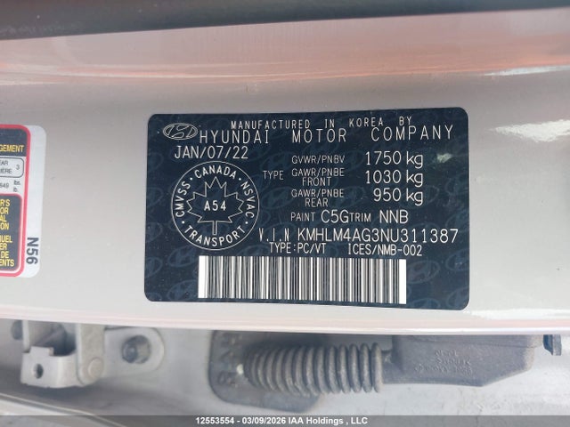 Aukcja sprzedaży 2022 Hyundai Elantra Preferred Ivt, vin: KMHLM4AG3NU311387, numer aukcji: 12553554